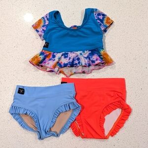 PAGEANT Dancewear Kandi Kouture Leotard Large 3 piece set Top & 2 Ruffle Briefs